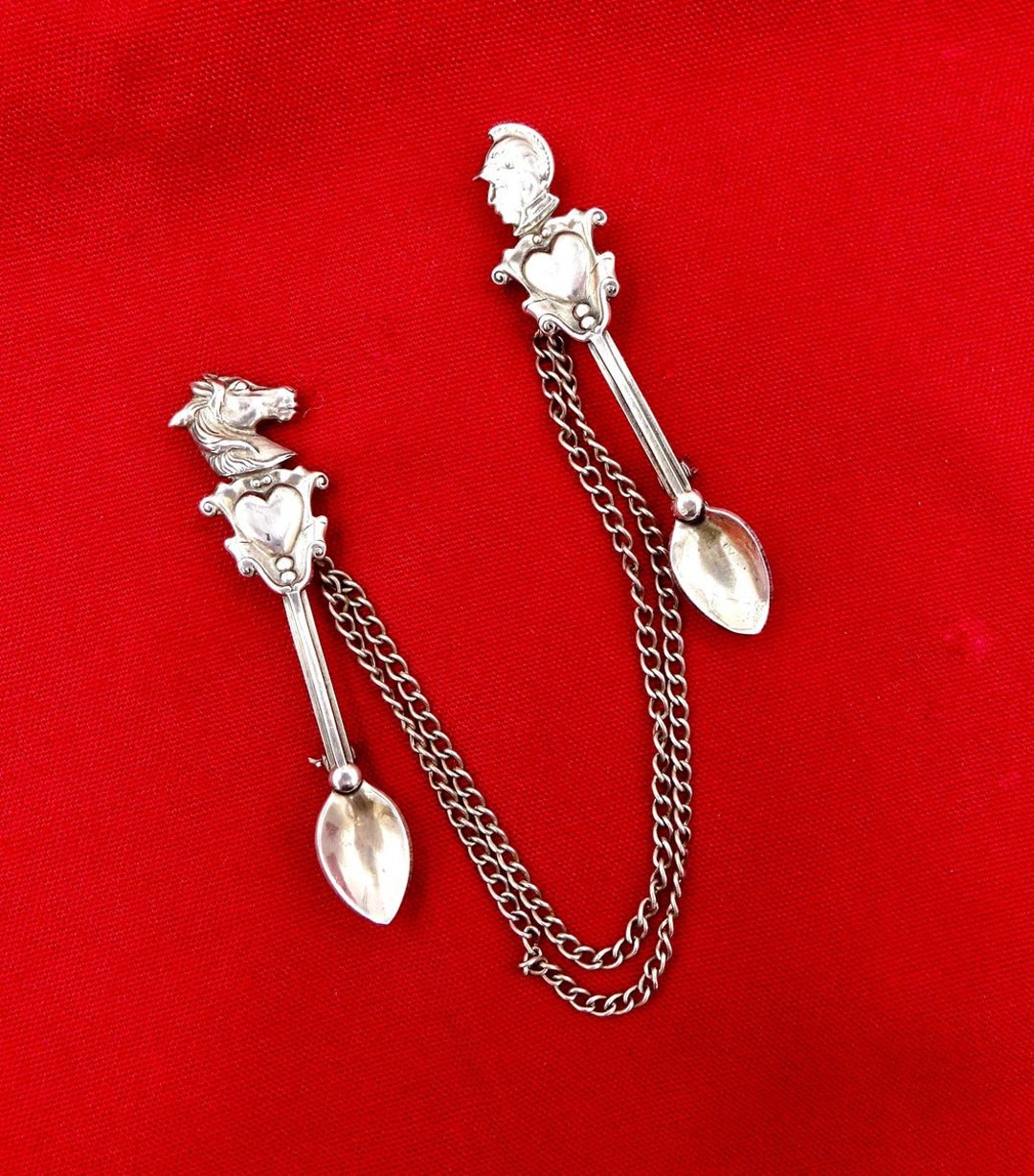 STERLING SILVER PIN Brooch Mini Spoons Horse Knight Sweater Etsy