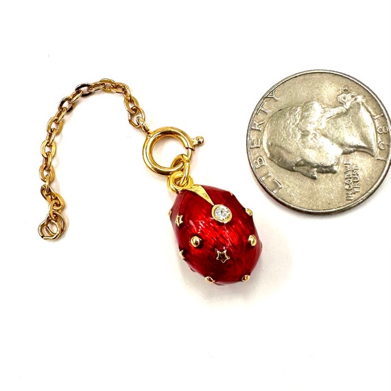 Vintage FABERGE STYLE EGG Charm Pendant Red Ename… - image 3