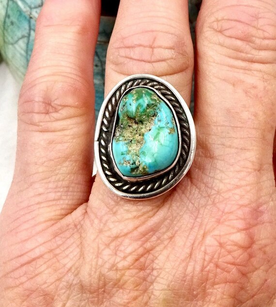 TURQUOISE NUGGET RING Sterling Silver Navajo Native American Sz 8