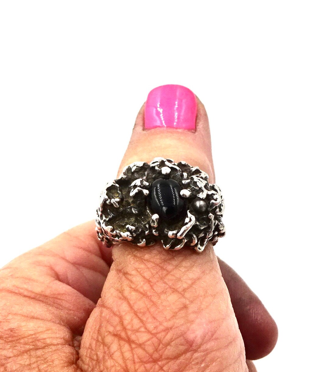 Vintage STERLING BRUTALIST RING 925 Unisex Sterling Silver Onyx Mid Century Modernist Ring Sz 9 3/4 E387 - Etsy Vintage STERLING BRUTALIST RING 925 Unisex Sterling Silver Onyx Mid Century Modernist Ring Sz 9 3/4 E387 - Etsy