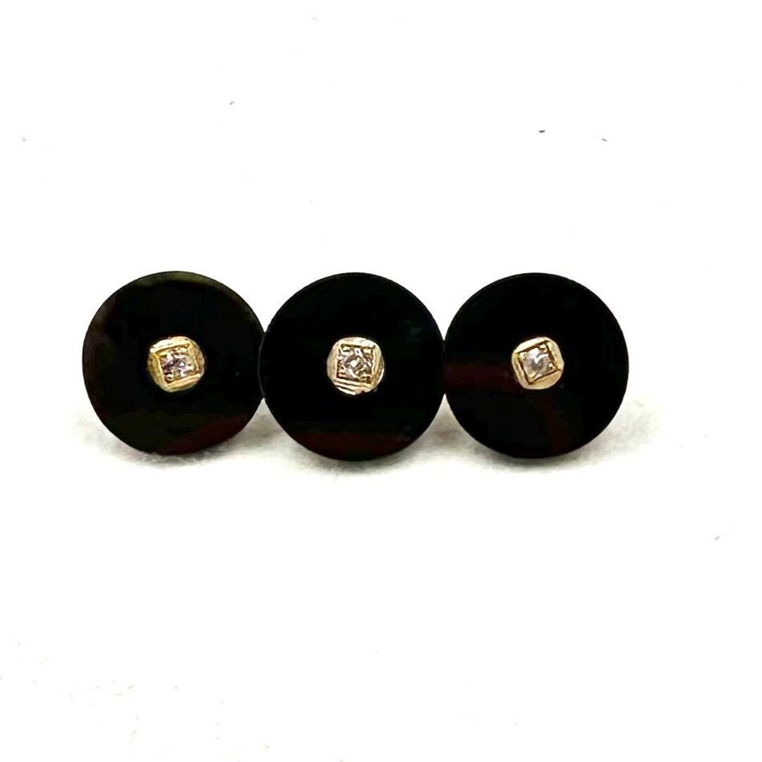 Antique Victorian BUTTONS Mine Cut Diamonds 10K Yellow Gold Black Jet ...