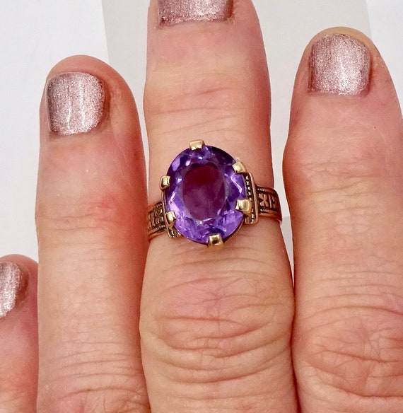 ROSE GOLD RING 10k Rose Gold Amethyst Sz 6 Antiqu… - image 2