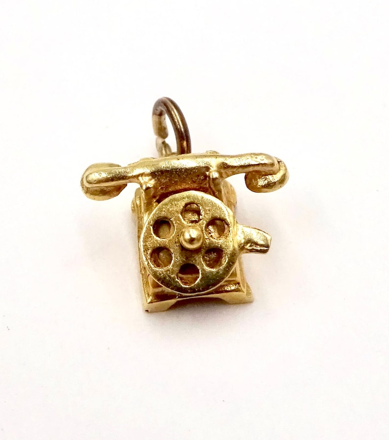 585 14k Yellow Gold Movable Figural Old Fashioned Dial Telephone GOLD TELEPHONE CHARM Pendant Charm for Bracelet