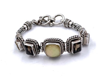 BALINESIA STERLING BRACELET Bali Sterling Silver Topaz Citrine Gemstone Toggle Clasp Vintage Bali