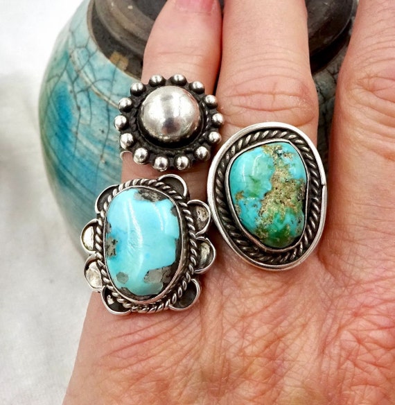 TURQUOISE NUGGET RING Sterling Silver Navajo Native American Sz 8