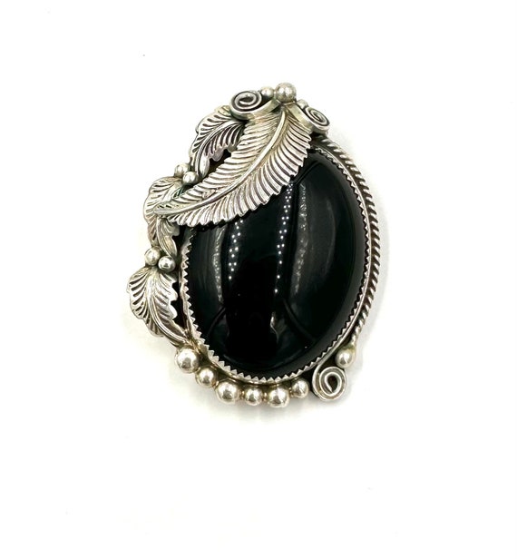 Very Rare Vintage Native American Navajo Onyx Gold Sterling Silver Leaf Ring Very Rare Vintage Native American Navajo Onyx Gold Sterling Silver Leaf Ring