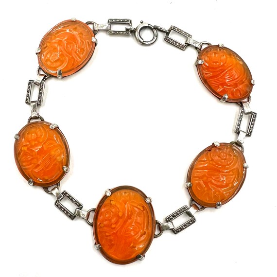 Antique CHINESE CARNELIAN BRACELET Sterling Silve… - image 1