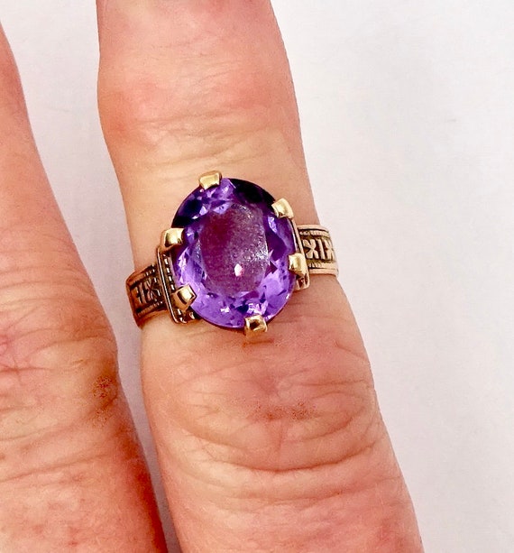 ROSE GOLD RING 10k Rose Gold Amethyst Sz 6 Antiqu… - image 7