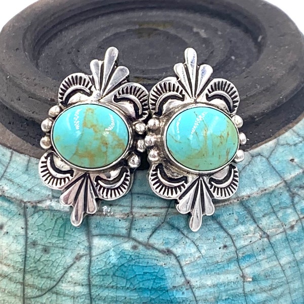 Vintage CAROL FELLEY EARRINGS Sterling Silver Turquoise Navajo Native American Style Earrings Southwestern Cowgirl Jewelry