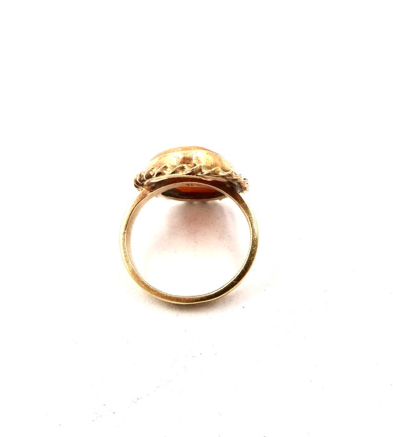 ANTIQUE CAMEO RING 14K Yellow Gold Art Deco Era Carved Shell Cameo Sz 1 Baby Ring Pinky Ring E254 image 6