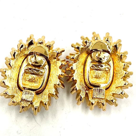 CHRISTIAN DIOR EARRINGS Gold Plated Faux Ruby Clear