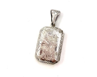 Vintage STERLING SILVER LOCKET 925 Sterling Silver Etched Two Photo Locket Pendant Keepsake Gift