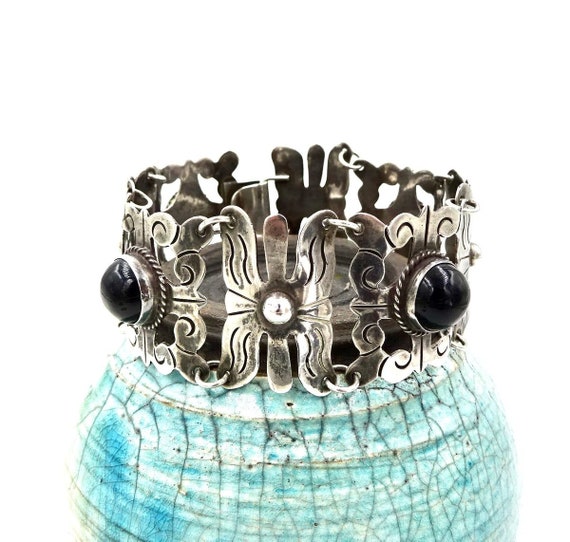 TAXCO MEXICO BRACELET Sterling Silver Black Onyx Vint… Gem