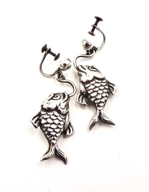 TAXCO FISH EARRINGS Sterling Silver Dangle Puffy … - image 6