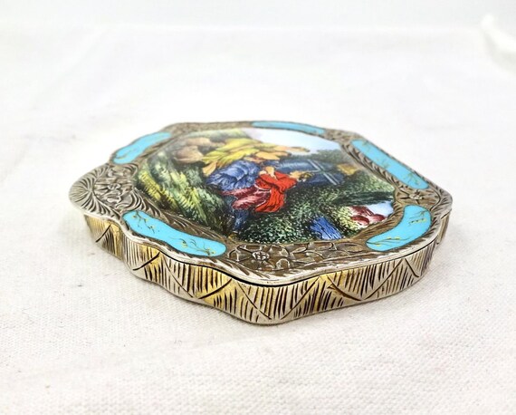 Vintage 800 SILVER ENAMEL COMPACT Italy Garden Co… - image 6