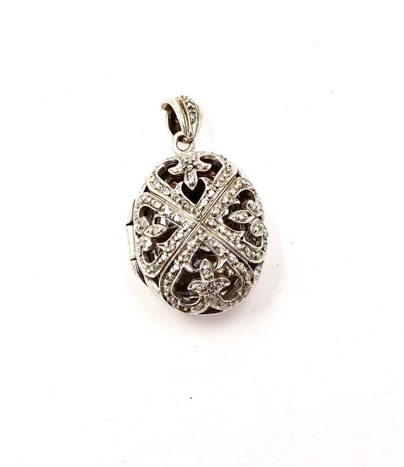 DIAMOND LOCKET PENDANT Sterling Silver Edwardian R