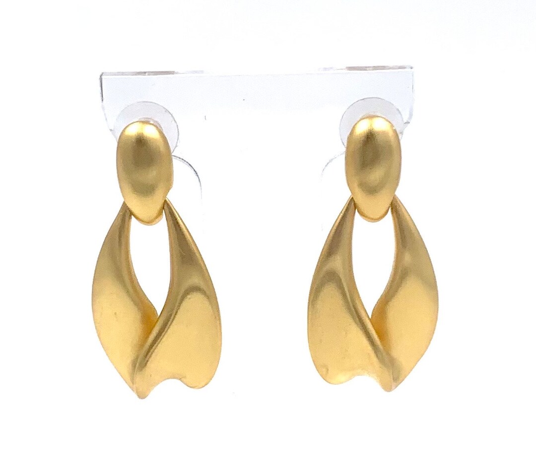 Vintage ANNE KLEIN EARRINGS Brushed Satin Gold Plated Dangle