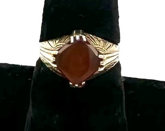 Antique A&S 10K Yellow Gold Carnelian Cabochon Ring Sz 5 Vintage Art Deco Era Abraham Straus New York Titanic