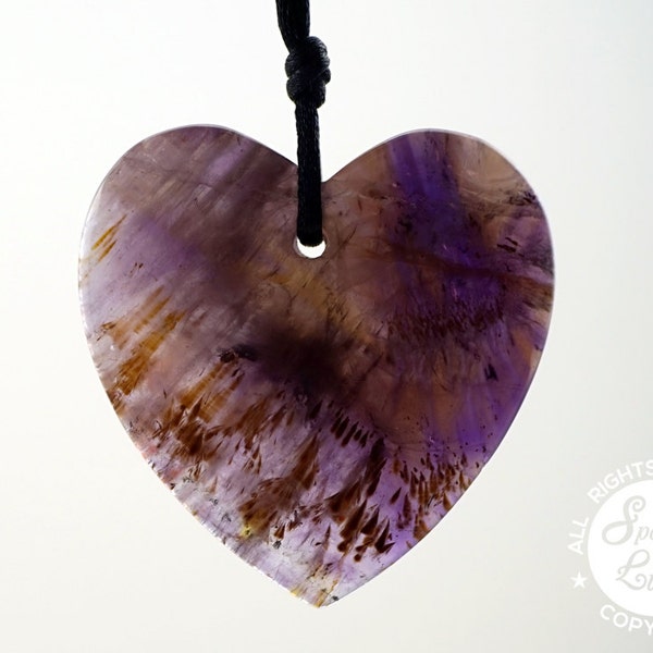 Cacoxenite Amethyst Heart Shape Pendants (ETP00270)  Healing energy/Unique jewelry/Vintage jewelry/Super seven