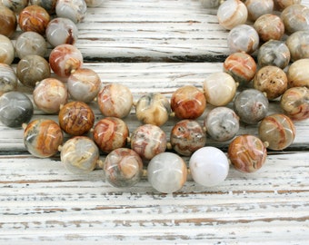 May include: A strand of agate beads in shades of brown, white, and gray. The beads are round and have a natural, polished finish.