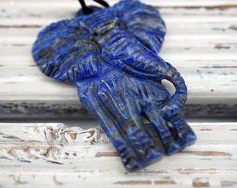 Lapis Lazuli Elephant Pendant - Vintage Gemstone Jewelry