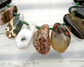 Ocean Jasper Freeform Beads,  (ETB01060) Polished Gemstone Strand (16 Inches)
