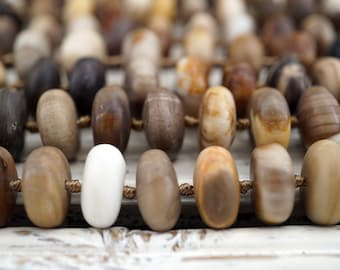 Matte Petrified Wood Beads 12mm, Rondelle Gemstone Necklace Strand