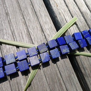 Lapis Lazuli cube beads 8.5-10.5mm (ETB00788) Matte beads/Unique jewelry/Vintage jewelry/Gemstone necklace