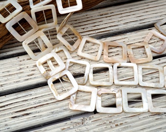 White Mother of Pearl / MOP 31-33mm square hoop beads (ETB01704)