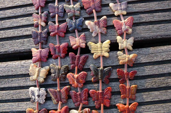 Rainbow Jasper 16-22mm butterflies beads (ETB00311) Unique jewelry/Vintage jewelry/Gemstone necklace