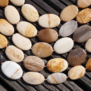 Petrified honey Palm wood / Fossilized Palm wood oval beads /23-26mm (ETB00098)