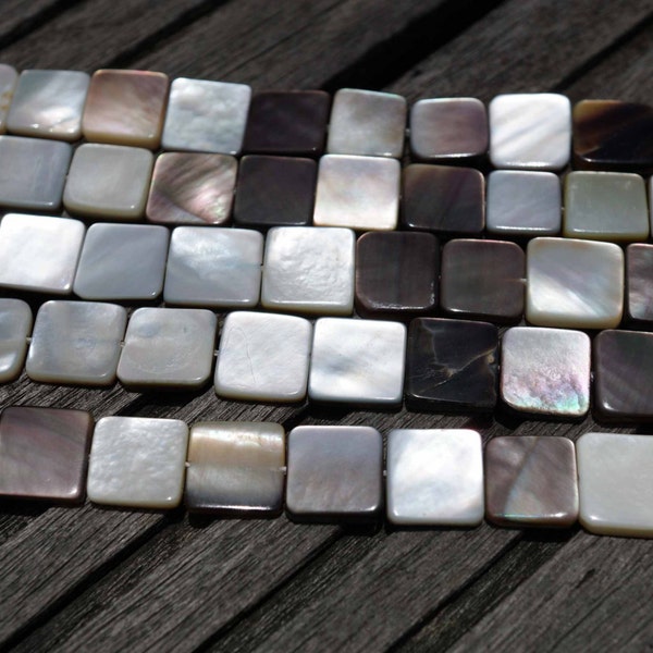 Black Mother of Pearl / MOP 8-11mm square beads (ETB00376)