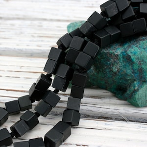Black Jade cube matte beads 6-7mm (ETB01449) Unique jewelry/Vintage jewelry/Gemstone necklace