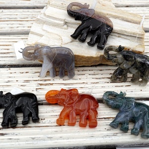 Carved Gemstone Elephant Pendant: Agate, Bloodstone, Silver Leaf