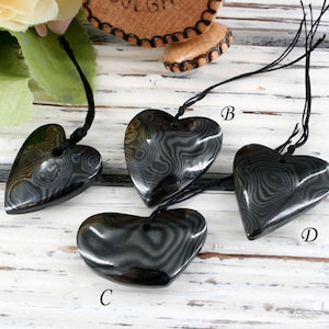 Psilomelane Heart Pendant, Black Hematite Gemstone Jewelry