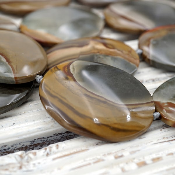 Landscape/ Polychrome jasper oval flat beads 30.5-35mm (ETB00387) Unique jewelry/Vintage jewelry/Gemstone necklace