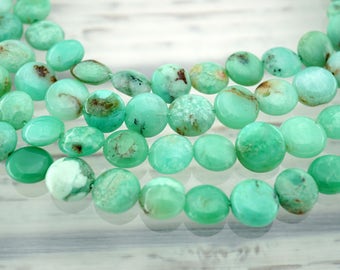 Perlas de botón de crisoprasa de 8,5-10 mm (ETB01105) Joyas únicas/Joyas vintage/Collar de piedras preciosas