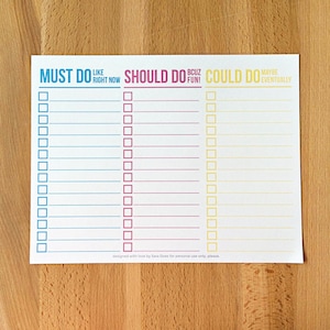 Instant Download To-Do List 2-page Printable Must Do, Should Do, Could Do, fun print at home get organized priority small business tasks image 1