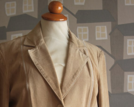 Vintage 90's Beige Coat, Vintage Sued Women's Coat,Wilson's Leather Pelle Studio Coat