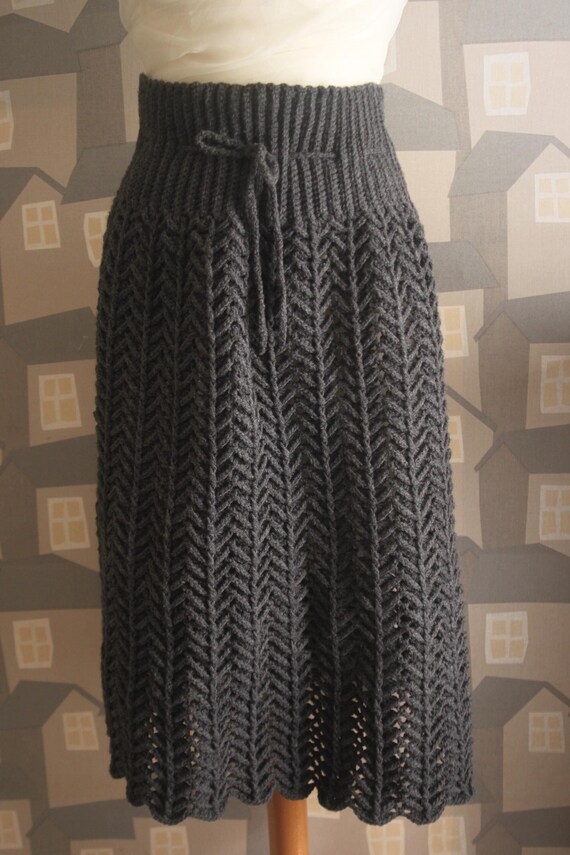 Crochet/Knit Wool Skirt, Handmade Wool Skirt, Grey Winter Crochet Skirt
