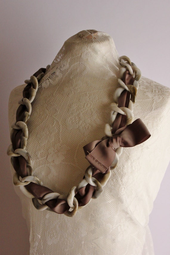 Handmade Statement Necklace, Handmade Chain Necklace, Plastic and Fabric Statement Necklace