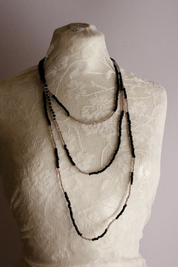 Black and Clear Necklace, Handmade Beats Necklace, Black and White Chic Statement Necklace