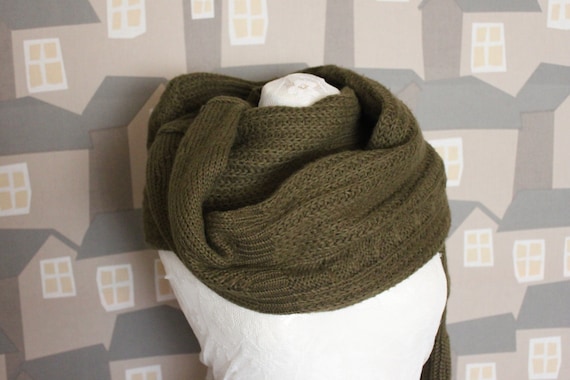 Unisex Upcycled Scarf, Green Wool Scarf, Chunky Unisex Upcycled Wool Scarf