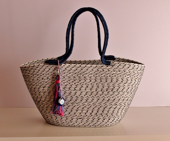 BY ORDER ONLY: White and Black Basket Bag, Monochrome Basketbag, Summer BohoChic Bag, Handmade Rope Bag