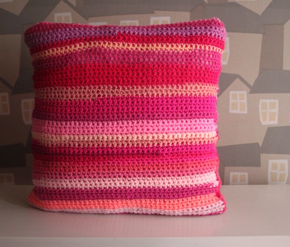 Pink Crochet Cushion, Double sided Crochet Cushion, Crochet Boho Pink Cushion