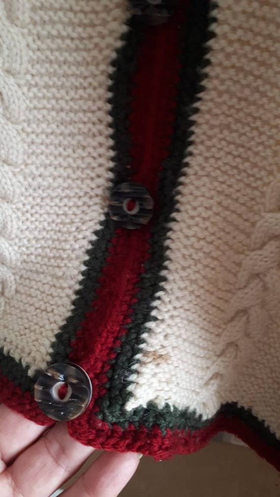 Vintage Handmade Wool Cardigan: Italian Braid Knit, Wooden Buttons
