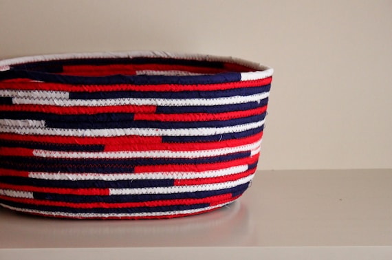 BY ORDER ONLY Red/White/Blue Basket,  Modern Basket/Bowl, Handmade Multicolour Basket