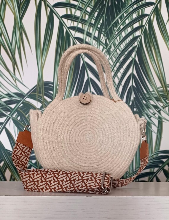Small Round Jute Bag, Natural Beige Jute Basketbag, Handmade Jute Summer Bag