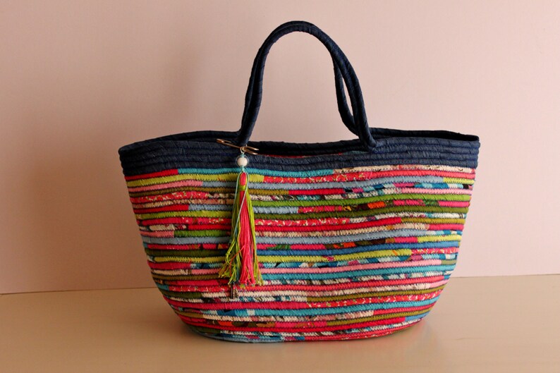 BY ORDER ONLY: BluePinkLime Basket Bag Summer BohoChic Bag Handmade Denim Bag Multicolour Basketbag