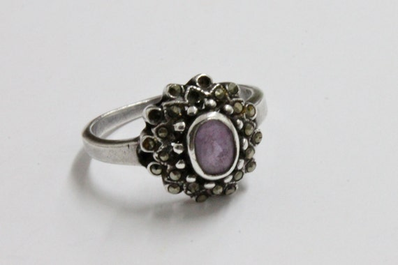 Vintage 925 SILVER Ring with AMETHYST and MARCASITES